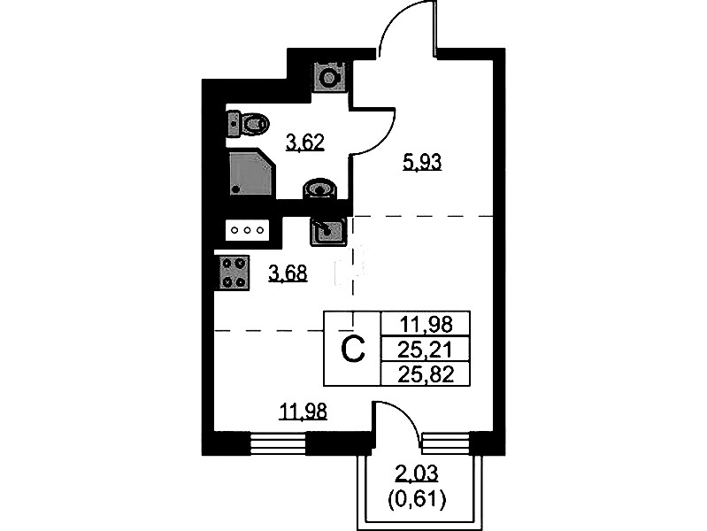 Квартира студия 25.82 м², 3/9 эт., ЖК «Квартал Лаголово»